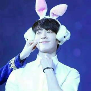 😊 45928ad8 남자, 토끼 귀, 사람, 귀마개, 흰 셔츠, 미소 telegram sticker