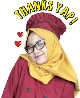 😍 eb49448a THANKS YAP! ありがとう, シェフ, 女性, ハート, 眼鏡, ヒジャブ telegram sticker