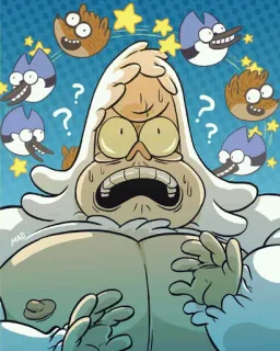 ❓ 0fe12637 Skips Regular Show Regular Show, Skips, Cartoon, Verwirrt, Fragezeichen, Animation telegram sticker