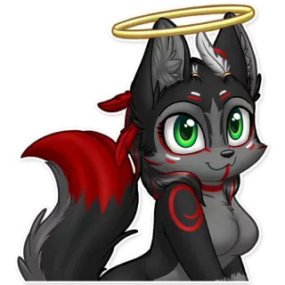 😇 34cd2cbe волк, фурри, животное, мультфильм, ореол, милый, дружелюбный, антропоморфный, красный, черный telegram sticker