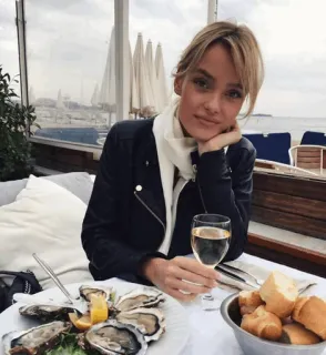 🌙 199ed4fd vrouw, oesters, dineren, restaurant, eten, wijn, portret telegram sticker