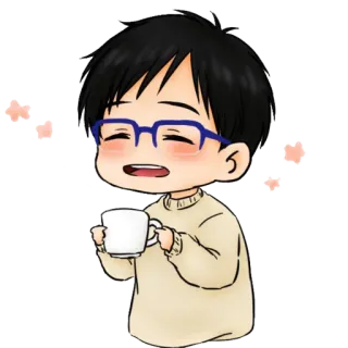 🤓 2ef3f75f persona, gafas, café, bebida, hombre, taza, sonriendo telegram sticker