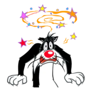 😨 a996aa32 Sylvester the Cat 卡通, 猫, 西尔维斯特, 乐一通, 眩晕, 星星, 搞笑, 幽默 telegram sticker
