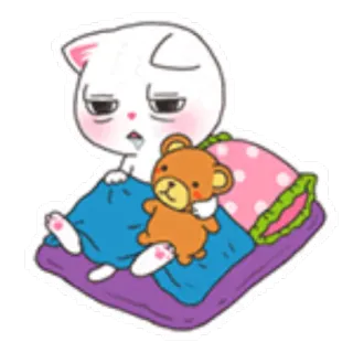 😴 6a5d962e cat, sleepy, teddy bear, cartoon, cute, bed, pillow telegram sticker