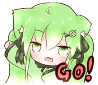 😎 00994b0b GO! animé, Go, mignon, vert, joyeux telegram sticker