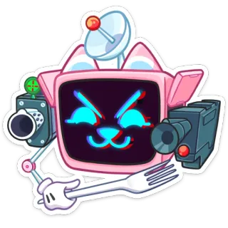 😡 c997dece Cartoon, Roboter, Kamera, Fernseher, Gabel, Digital telegram sticker