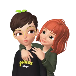 💘 e9afb361 golden village couple, friends, cartoon, cute, hug, zepeto telegram sticker