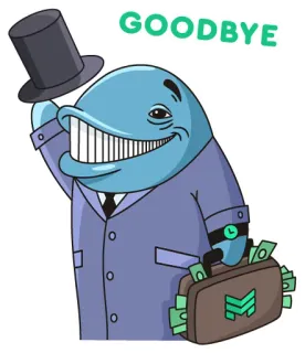 🤠 93ddd98c GOODBYE dessin animé, baleine, argent, costume, chapeau, au revoir telegram sticker