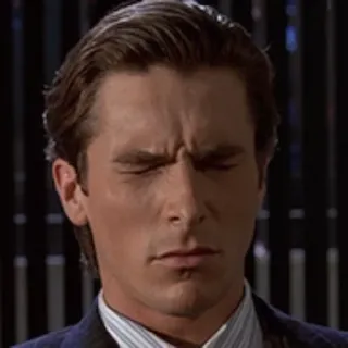 💦 32352f8e Patrick Bateman American Psycho Patrick Bateman, American Psycho, Christian Bale, disgusto, annoiato, faccia, reazione whatsapp sticker
