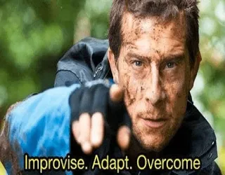 👍 6cefb915 Bear Grylls Improvise. Adapt. Overcome sopravvivenza, citazione, natura, adattarsi, improvvisare, superare whatsapp sticker