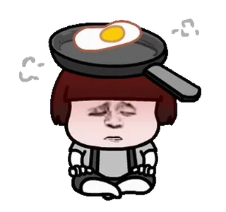➖ 8369ae54 Kartun, Telur, Penggorengan, Kepala, Sedih, Duduk whatsapp sticker