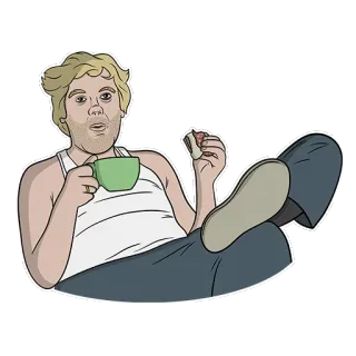 😐 c34ef409 man, coffee, sandwich, casual, relaxing, cartoon whatsapp sticker