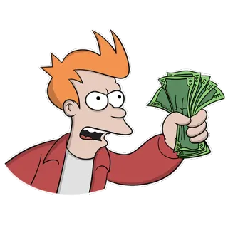 💵 ec052ca8 Fry Futurama cartoon, money, dollar bills, character, animation whatsapp sticker