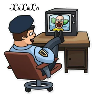 😂 02326527 XaXaXa clown, poliziotto, televisione, cartone animato, scrivania telegram sticker