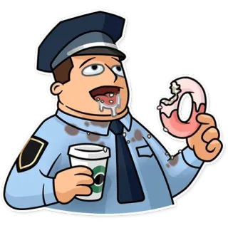 🍩 d5e39b1d polizia, poliziotto, donut, caffè, cartone animato telegram sticker