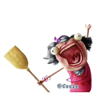 🤣 d708e9f6 @Gooze marah, kartun, wanita, sapu, meme whatsapp sticker