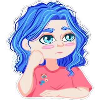 😕 00323aea dibujos animados, pelo azul, chica, pegatina, lindo, pensativo telegram sticker