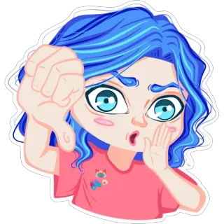 👎 1faa6f43 Pulgar abajo, Disgusto, Chica, Dibujo animado, Negativo, Crítica, Expresión telegram sticker