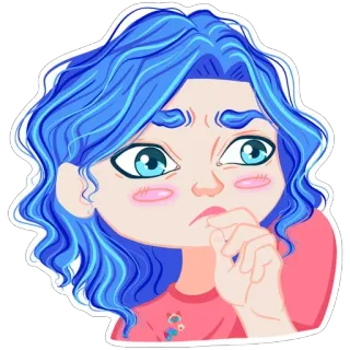 🤔 63f1d36a chica, pelo azul, pensativa, dibujo animado, pegatina, preocupada, pensando telegram sticker