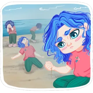 😩 d5b390ad triste, playa, pelo azul, chica, llorando, emocional telegram sticker