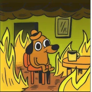 😐 4e054b5a This is Fine dog dog, fire, meme, this is fine, cartoon whatsapp sticker