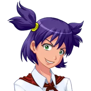 😈 7a90378f anime, cartoon, portrait, female, purple hair, grin whatsapp sticker