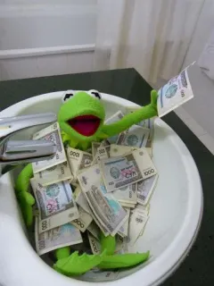 💸 2379c9dd Kermit kermit the frog, money, cash, wealth, puppet, humor, meme telegram sticker