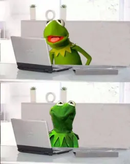 🙂 e4deadd0 Kermit Kermit the Frog, Muppets, meme, internet meme, frog, typing, computer telegram sticker