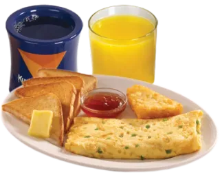 🍝 e2140013 朝食, 食べ物, オムレツ, トースト, オレンジジュース, コーヒー, ハッシュブラウン telegram sticker