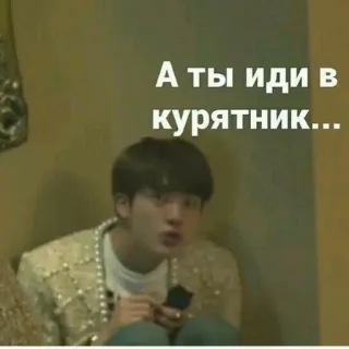 🌟 a887db5b А ты иди в курятник... Meme, lustig, russisch, K-Pop, BTS, Witz telegram sticker