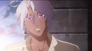 ❤️ 2443c064 动漫, 男人, 伤疤, 白发, 紫色的眼睛, 微笑 telegram sticker