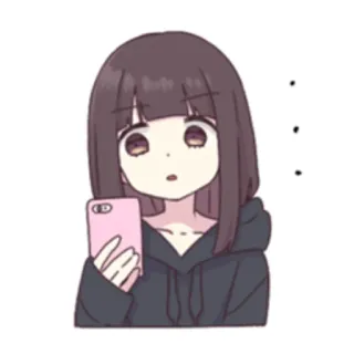 😐 7a8f25c8 gadis anime, kartun, perempuan, ponsel, imut, hoodie telegram sticker