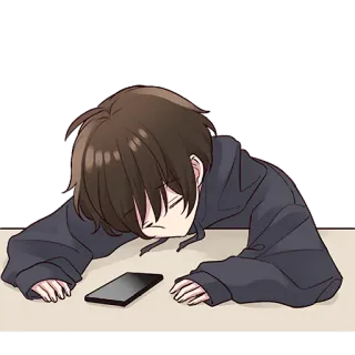 😐 0178ba41 动漫, 难过, 疲惫, 男孩, 手机 whatsapp sticker