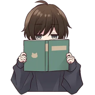 📚 01c4366c 动漫, 男孩, 阅读, 书, 猫, 可爱 whatsapp sticker