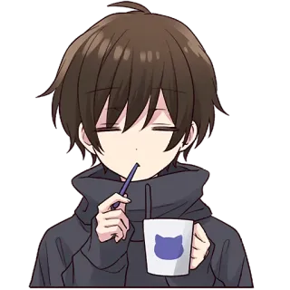 🍵 1cf21c83 动漫, 男孩, 猫, 杯子, 连帽衫, 可爱 whatsapp sticker