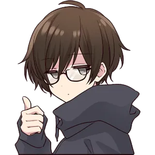 👍 34b56e32 动漫, 男孩, 眼镜, 竖起大拇指, 可爱 whatsapp sticker