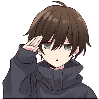 🫡 a1ef7100 动漫, 男孩, 敬礼, 帽衫, 卡通 whatsapp sticker