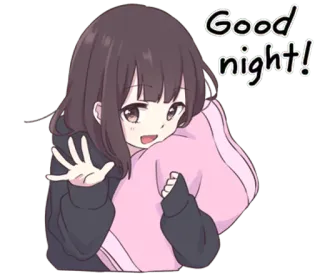 ✨ 139455e8 Good night! chúc ngủ ngon, ngủ, dễ thương, anime, gối, gái, kawaii telegram sticker