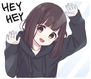 🙃 4d020f6d HEY HEY Anime, Cô gái, Kawaii, Dễ thương, Lời chào, Chào telegram sticker