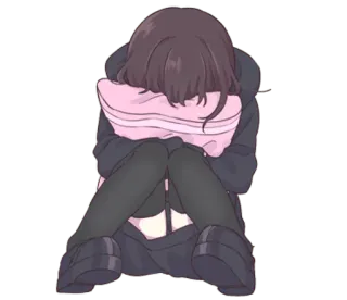 🙈 79a9c7a0 anime, cô gái, dễ thương, kawaii, buồn, gối, cô đơn telegram sticker