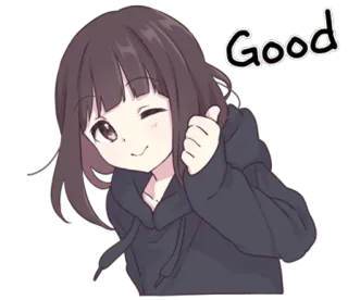 👍 9e02f5f5 Good Anime, Cô gái, Tốt, Dễ thương, Ngón tay cái, Tích cực telegram sticker
