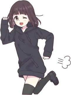 😉 3f277dba 애니메이션, 소녀, 달리기, 후드티, 귀여운, 귀여운, 쾌활한 telegram sticker