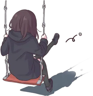 😞 a92aa338 애니메이션, 소녀, 그네, 외로운, 슬픈, 귀여운 telegram sticker
