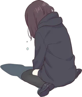😢 badeb5e9 애니메이션, 슬픈, 소녀, 후드티, 뒷모습, 앉아있는, 외로운 telegram sticker