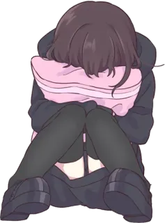 😣 f021d3cb 애니메이션, 소녀, 슬픈, 울고있는, 베개, 앉아있는 telegram sticker