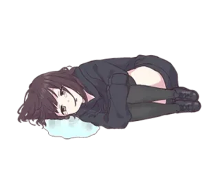 😭 b37e848a 动漫, 女孩, 躺, 枕头, 可爱, 卡哇伊 telegram sticker