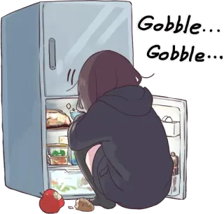 🤤 02d0d307 Gobble... Gobble... еда, холодильник, продукты, голодный, аниме telegram sticker