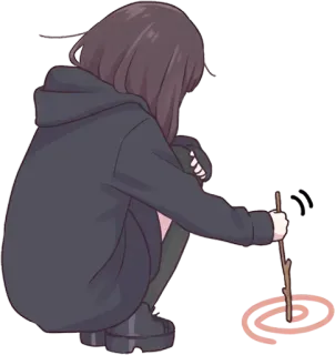 😔 1e07f5e4 Аниме, Девушка, Рисунок, Милый, Искусство, Стикер telegram sticker