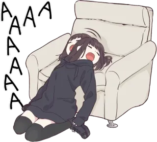 😔 1f3a4e5e AAAAA Аниме, Девушка, Кричащая, Уставшая, Измученная, Стул, Мультфильм telegram sticker