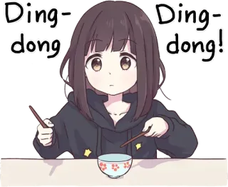 🤤 3708abe0 Ding-dong! Ding-dong Аниме, Девочка, Дин-Дон, Миска, Палочки, милый telegram sticker